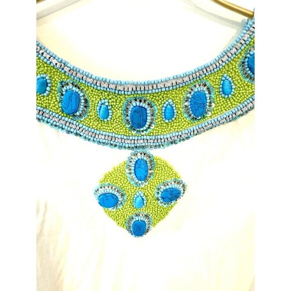 Elizabeth Hurley Beach White Swim Cover Tunic Blue Green Beads Small - Picture 9 of 9